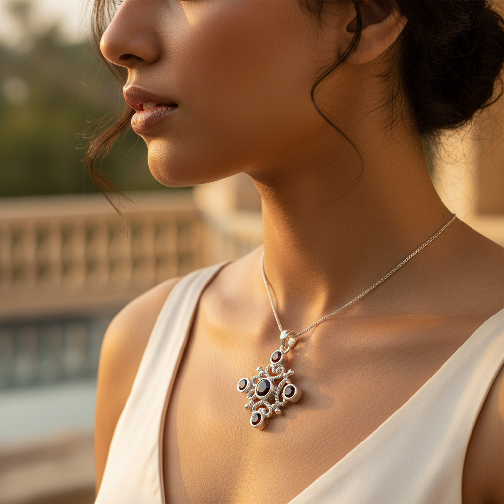 925 Silver Garnet Pendant for Women | Gemstone Jewelry Gift