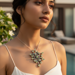 Load image into Gallery viewer, Silver Peridot Pendant Necklace for Women | Geometric Jewelry
