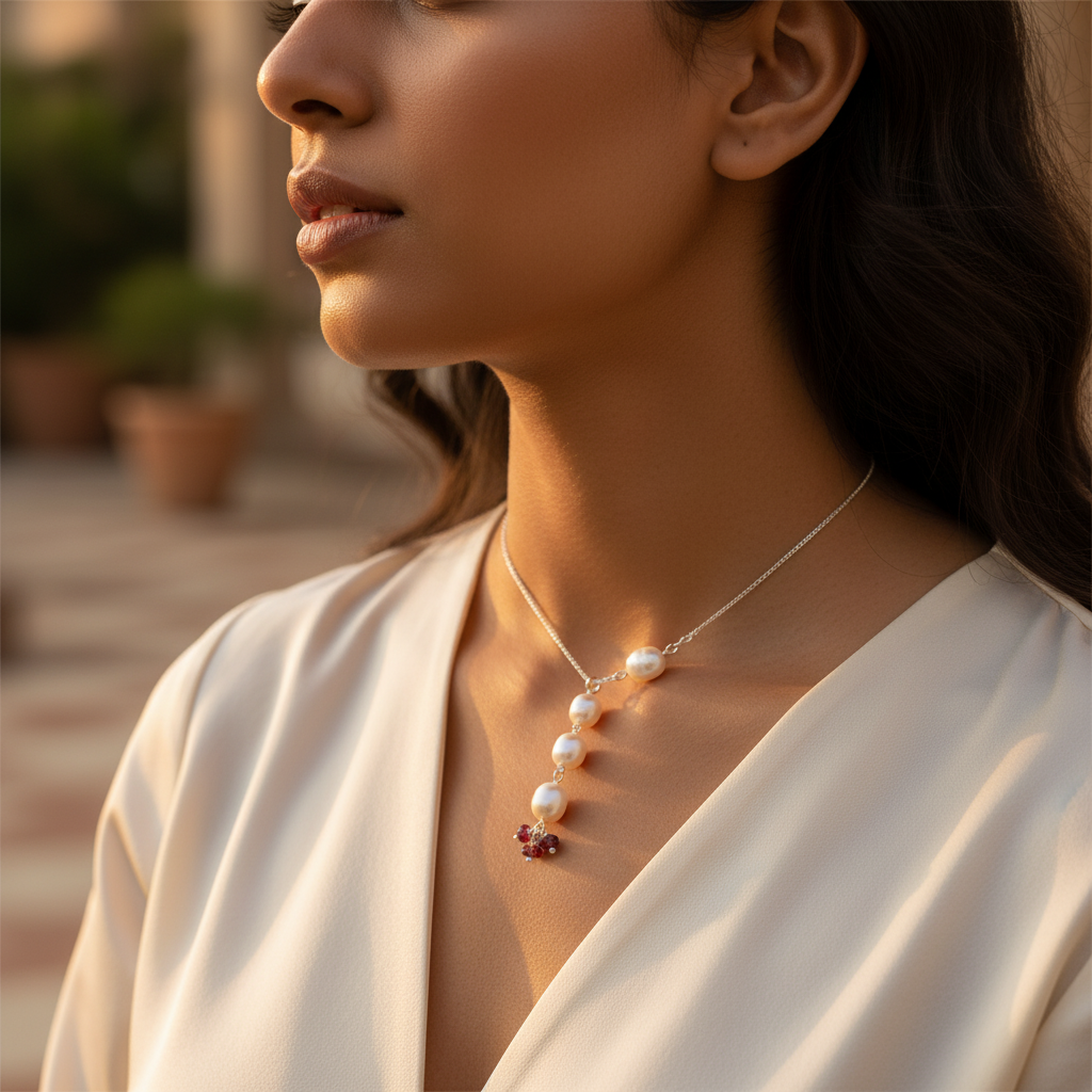 Silver Pearl & Pink Tourmaline Pendant | Women's Jewelry Gift