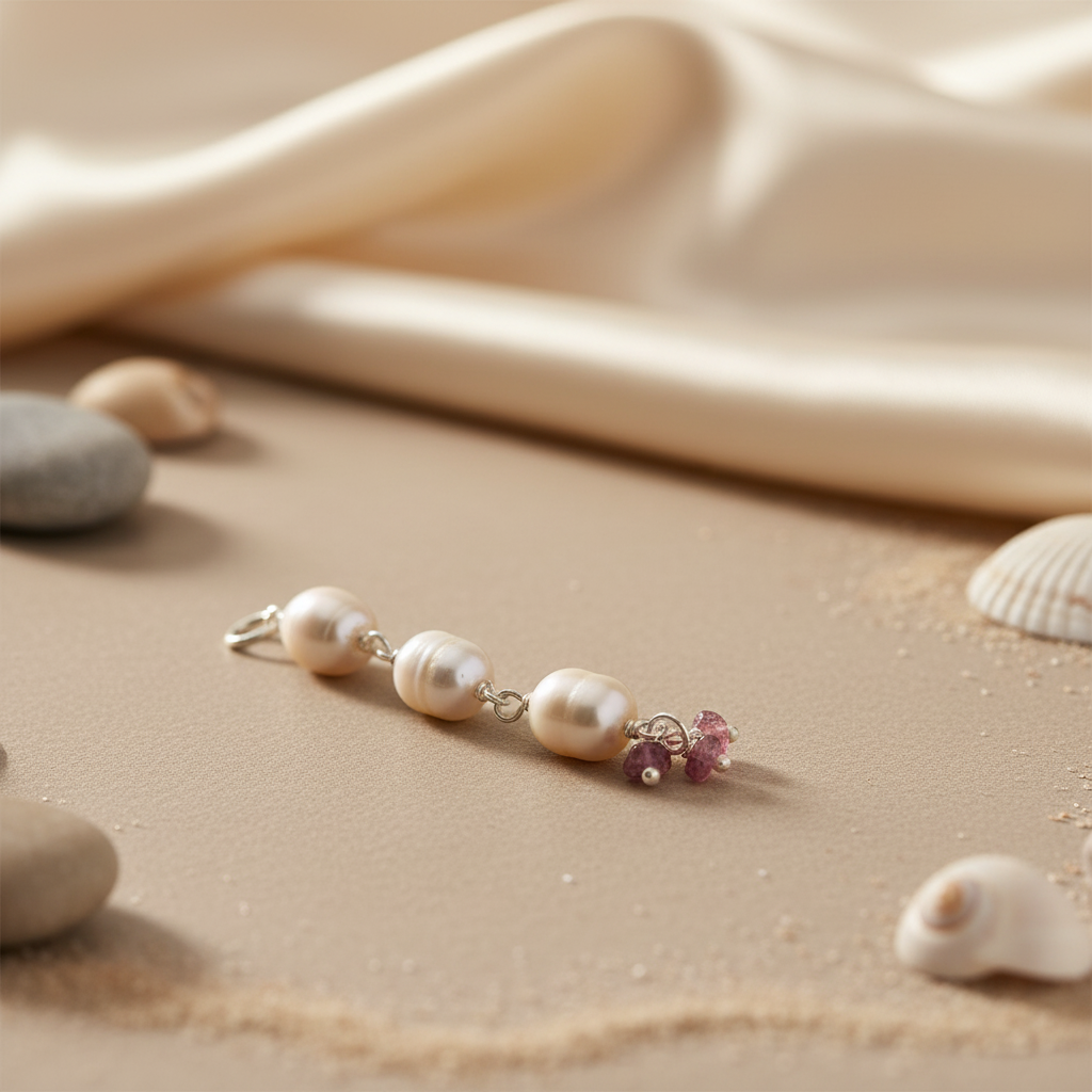 Silver Pearl & Pink Tourmaline Pendant | Women's Jewelry Gift