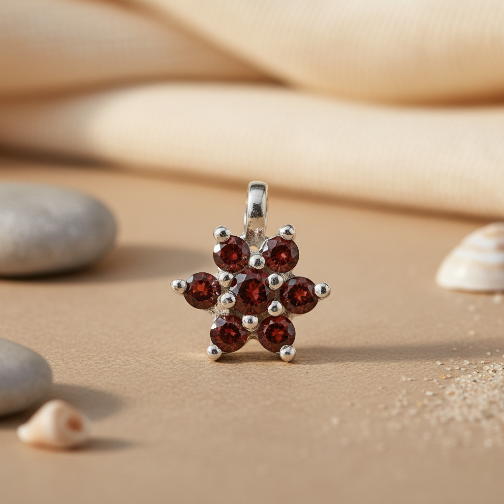 Silver Garnet Flower Pendant | Women's Red Gemstone Jewelry