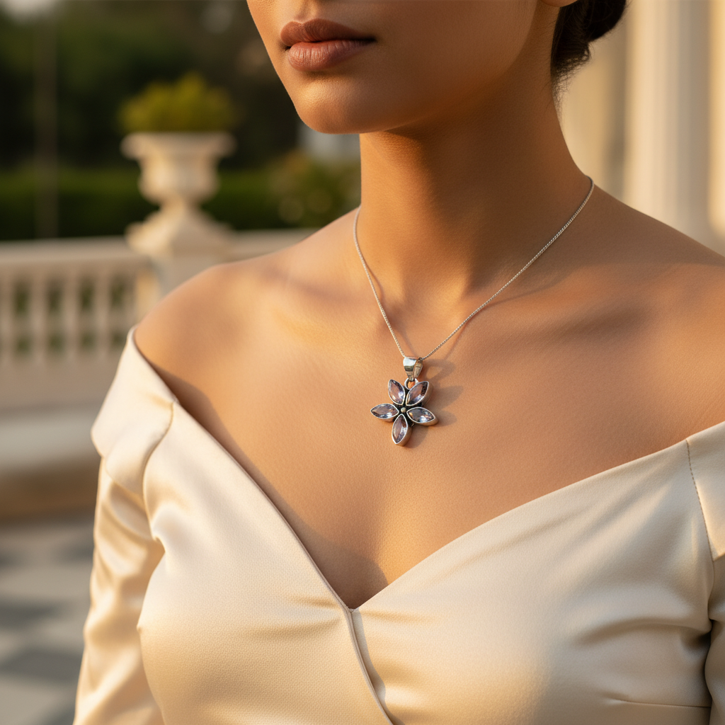 925 silver amethyst flower pendant for women | gemstone jewelry