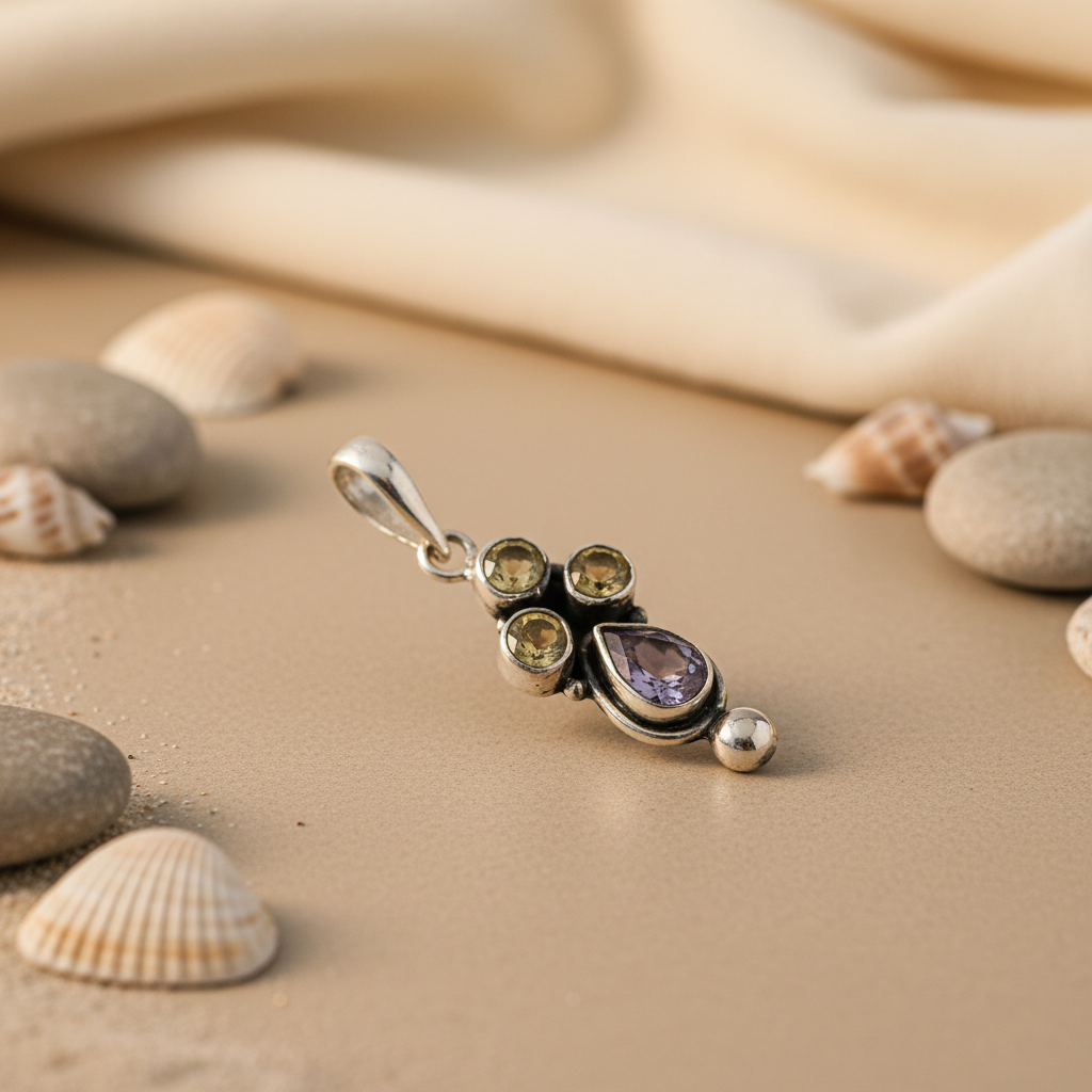 925 Silver Citrine & Amethyst Pendant for Women | Gemstone Jewelry