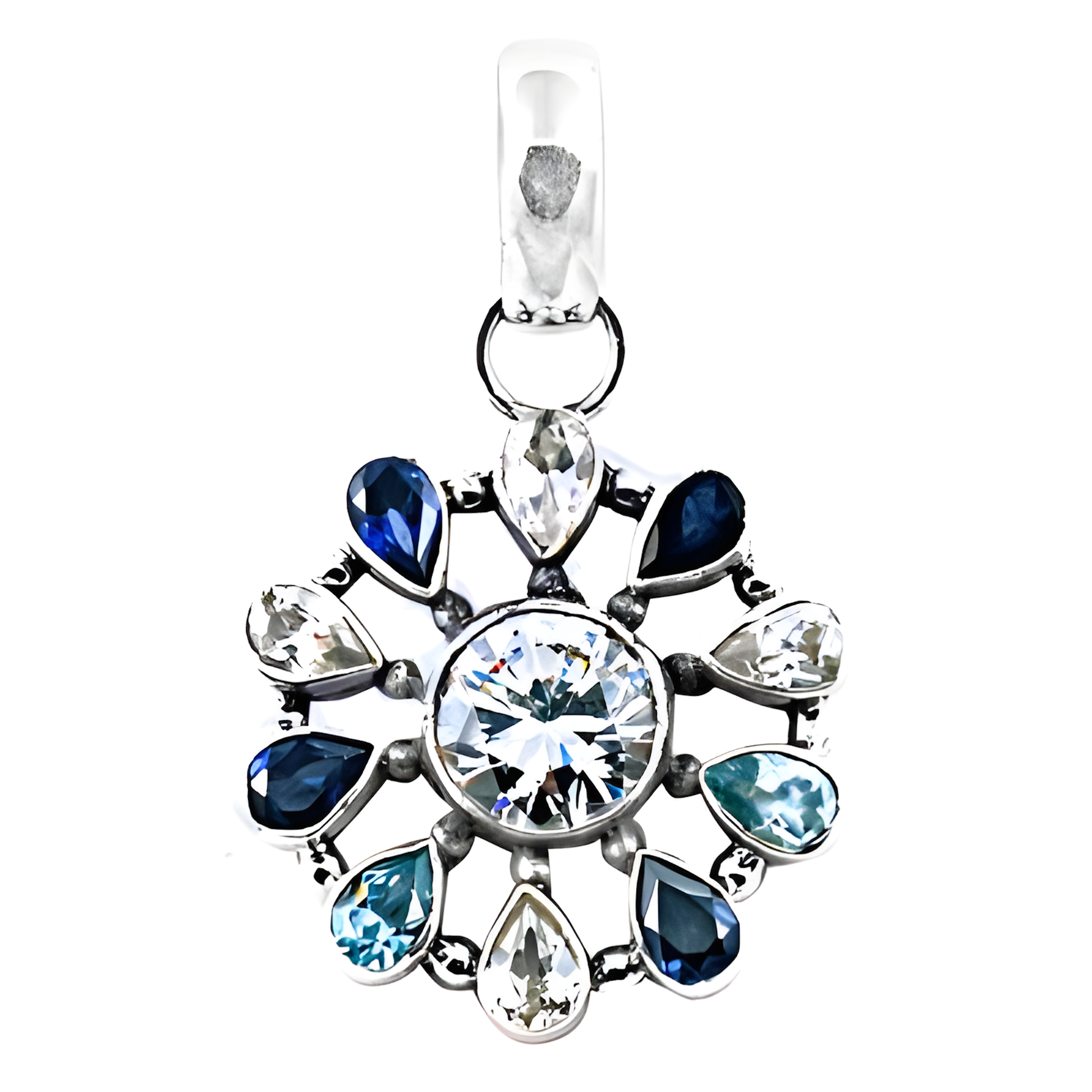 Classic Cubic Zirconia & Multi Stone Silver Pendant