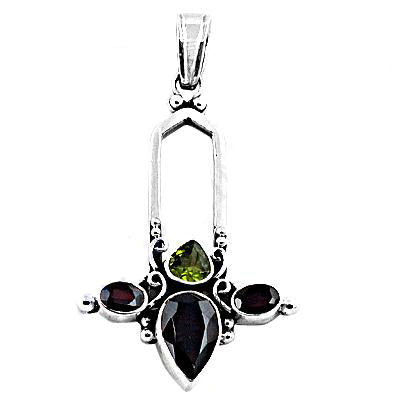 925 Silver Garnet Peridot Pendant for Women | Gemstone Jewelry