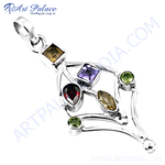 Load image into Gallery viewer, 925 sterling silver gemstone pendant featuring a garnet, amethyst, citrine and peridot, an elegant piece for women.
