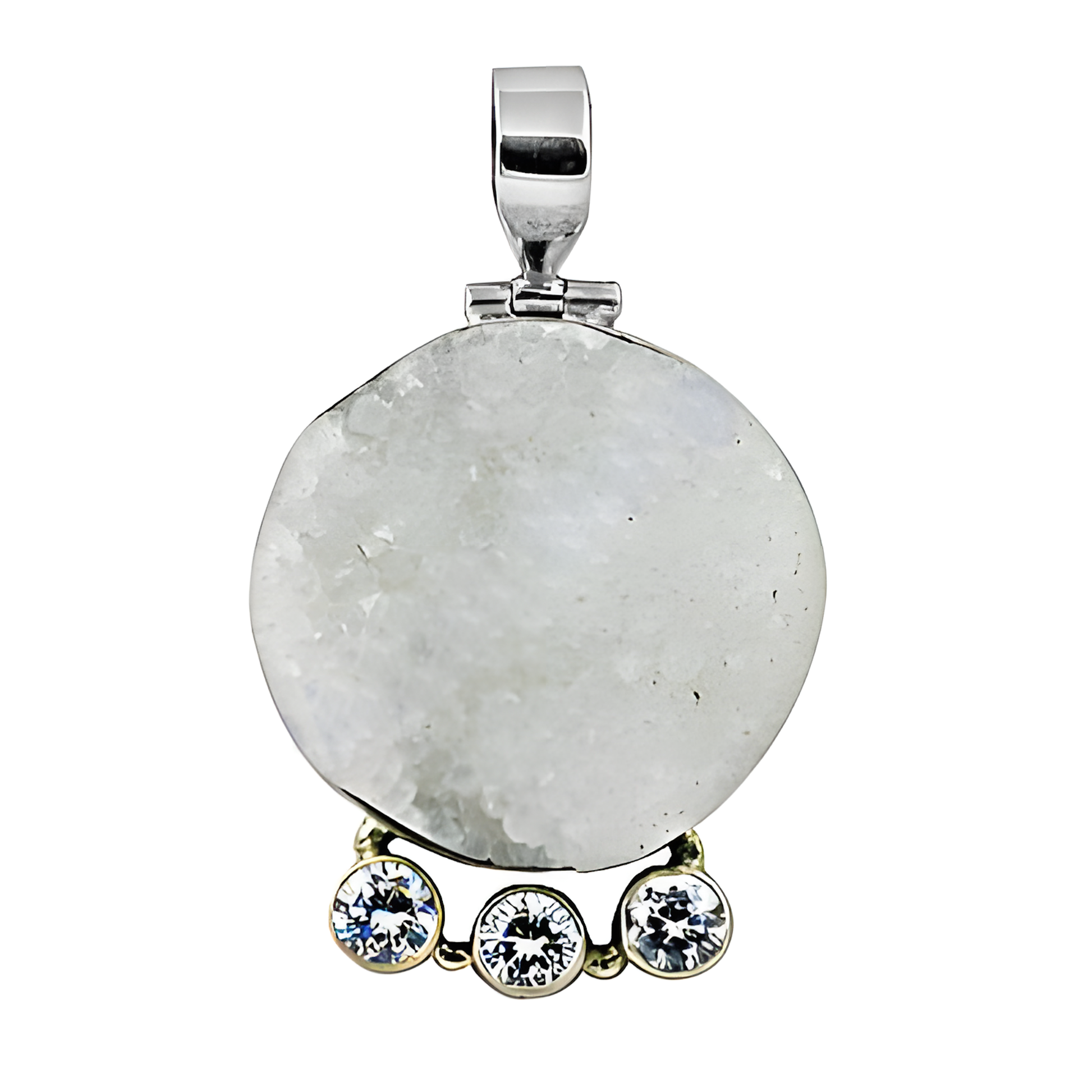 Luxury Cz & Druzy Gemstone Silver Pendant