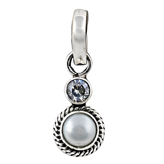 Attractive Cubic Zirconia & Pearl Gemstone Silver Pendant