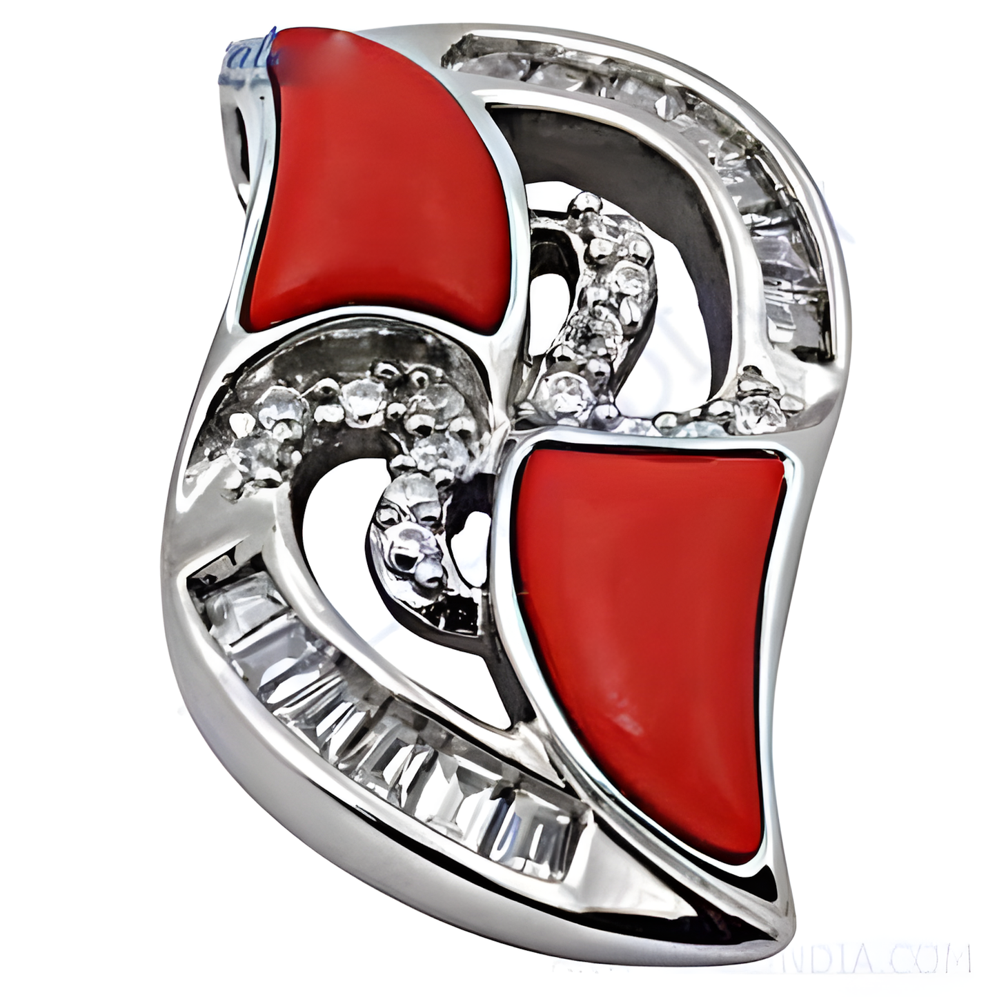 Bold & Beautiful Coral & Cubic Zirconia Gemstone Silver Pendant Elegant Cz Pendant Cz Pendants