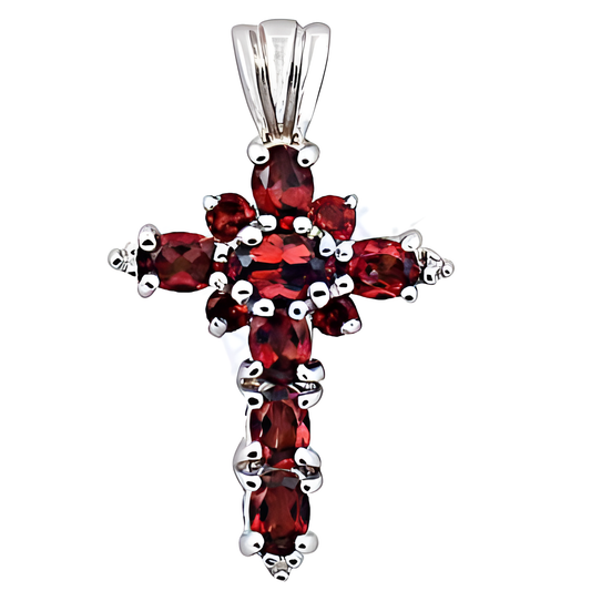 Lovely Red Cubic Zirconia Gemstone Silver Cross Pendant