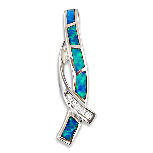 New Stylish Opal & Cubic Zirconia Gemstone Silver Pendant