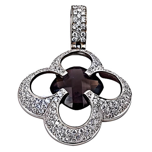 Party Wear Designer Smokey Quartz & Cz Gemstone Silver Pendant