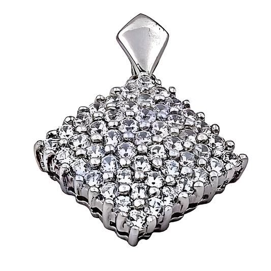 New Square Multi Cubic Zirconia Gemstone In Silver Pendant, CZ Jewelry