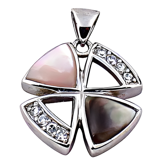 Flower Style Silver Pendant With Cubic Zirconia & Mabe Pearl