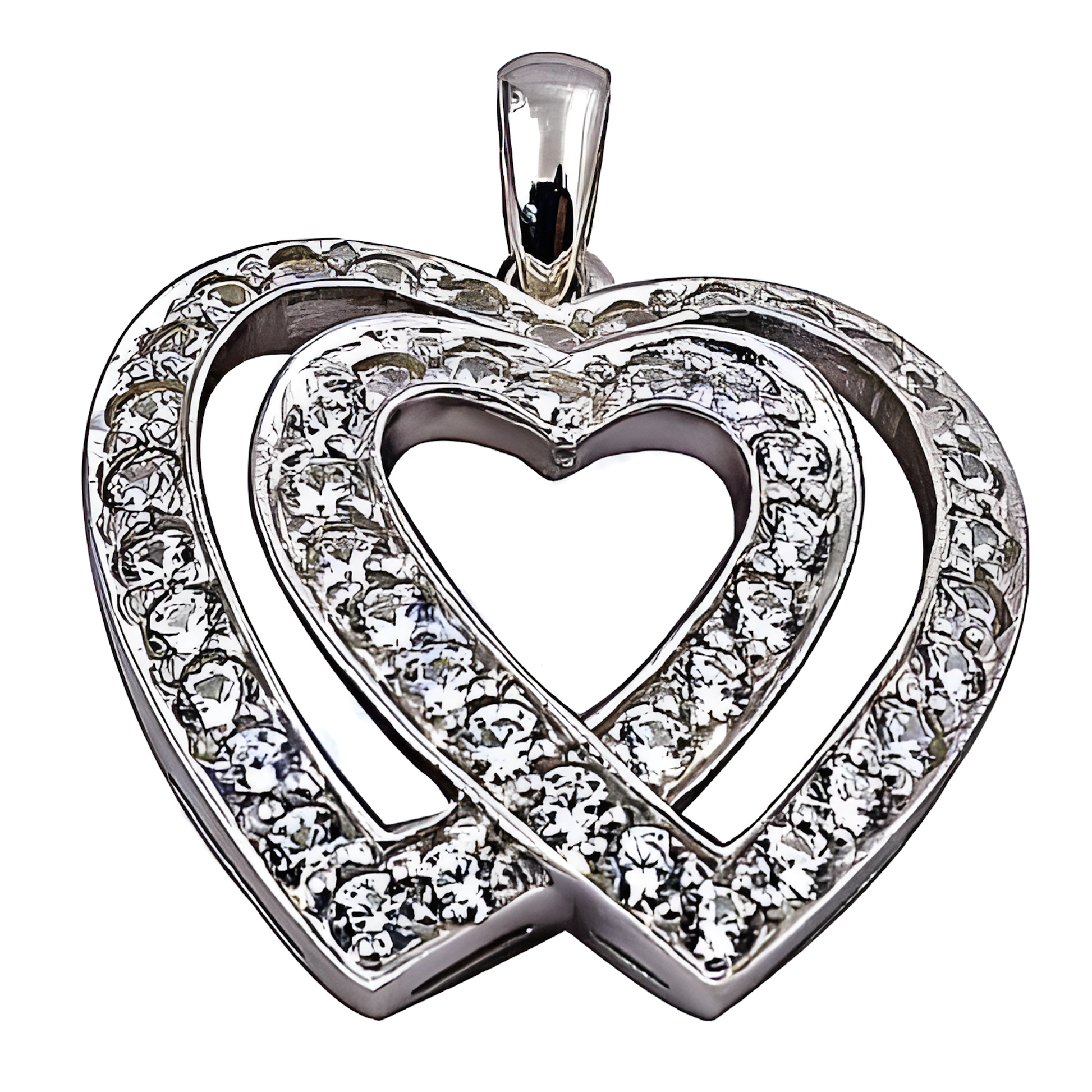 Dual Heart Style Cubic Zirconia Gemstone Silver Pendant