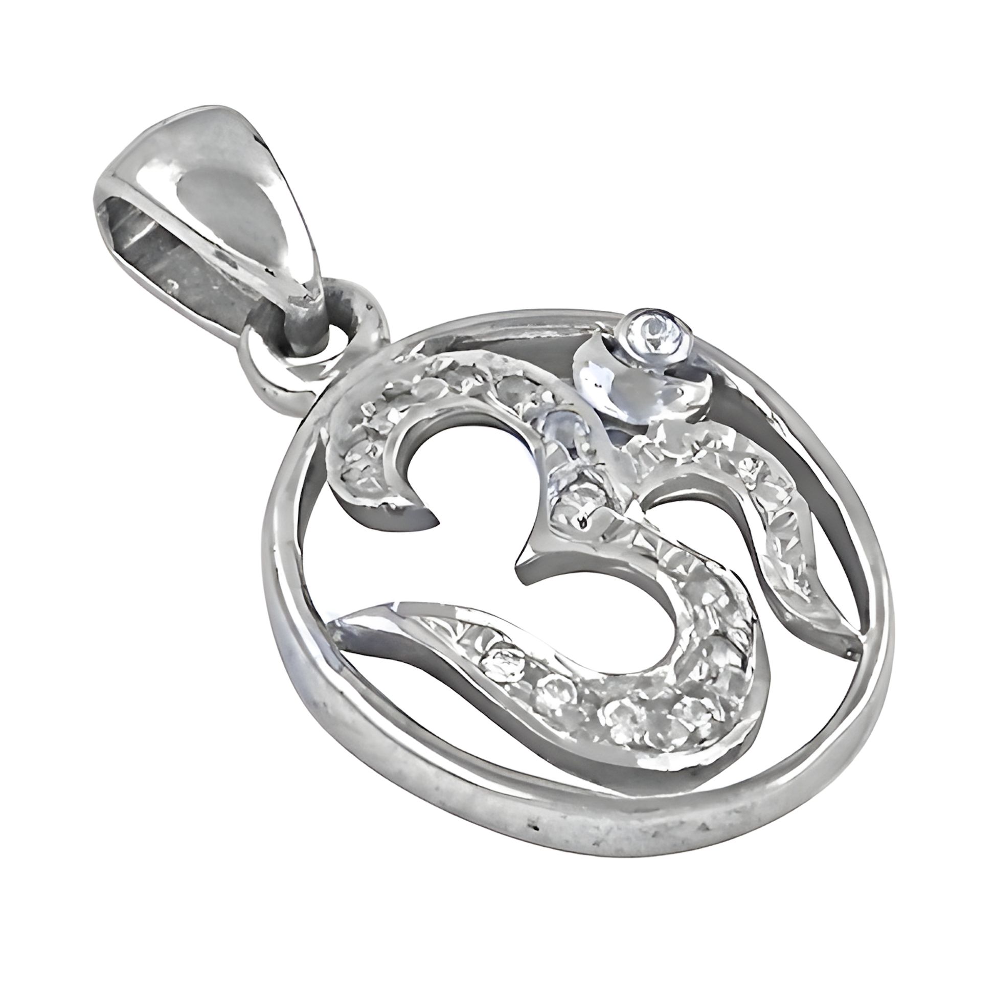 Hindu Religious Om Silver Pendant With Cubic Zirconia