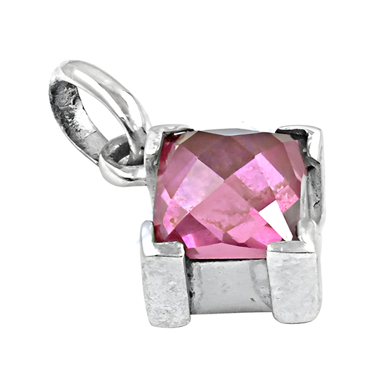 Simple Single Pink Cubic Zirconia Gemstone In Silver Pendant, Cubic Zirconia Jewelry