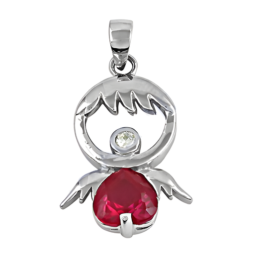 Cute Flying Bird Style Pink Glass & CZ Silver Pendant