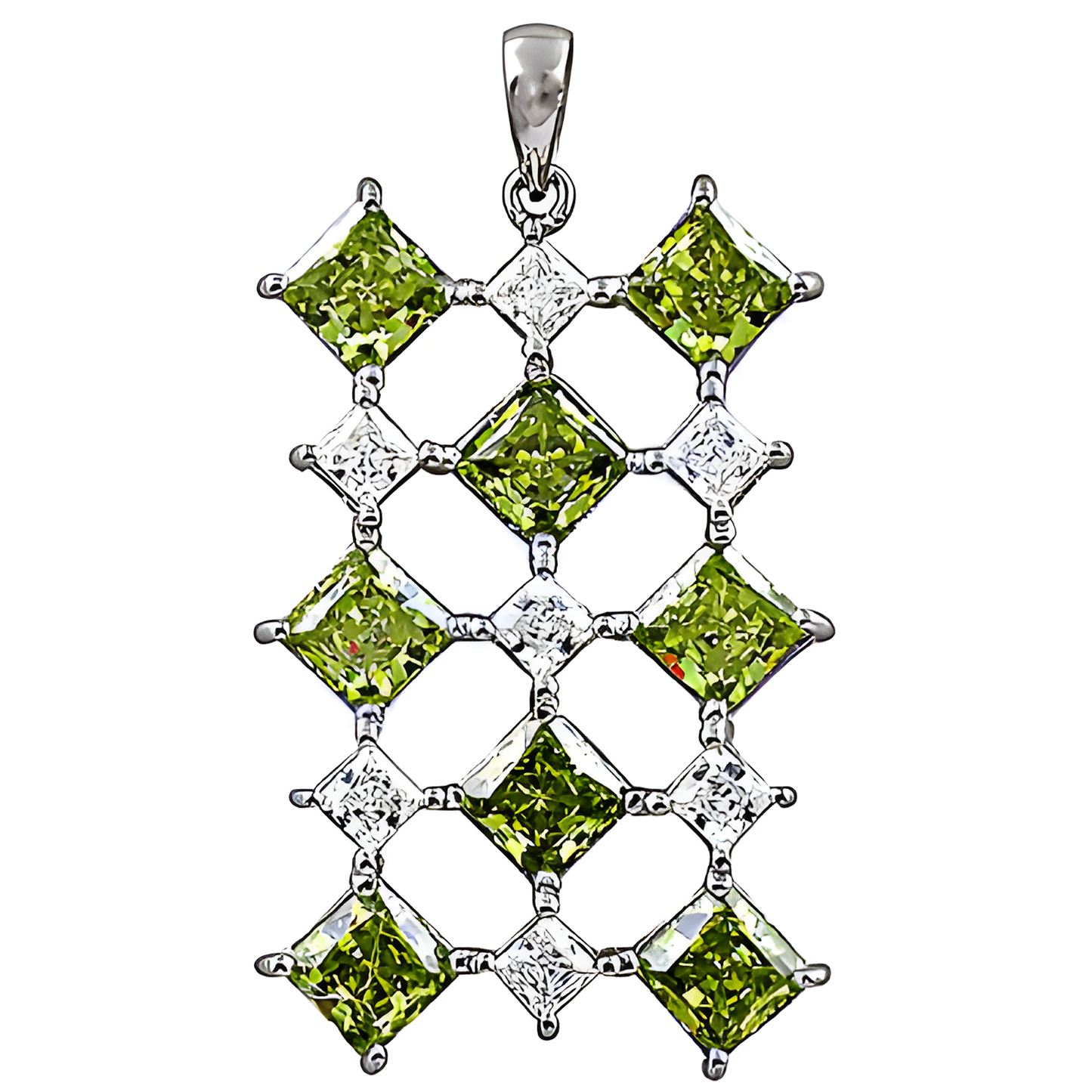 Green and White Cubic Zirconia Silver Pendant Stunning CZ Pendant 925 Silver Pendant