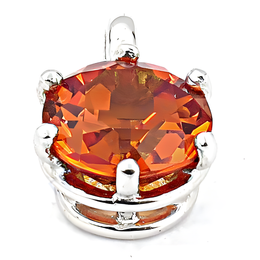 Impressive Hot Red Glass Silver Pendant, Cubic Zirconia Pendant Jewelry