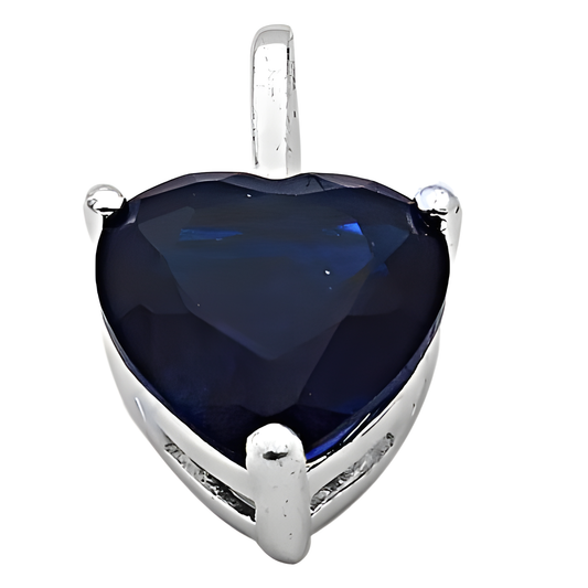 Pretty Blue Glass Gemstone Silver Heart Pendant. CZ Jewelry