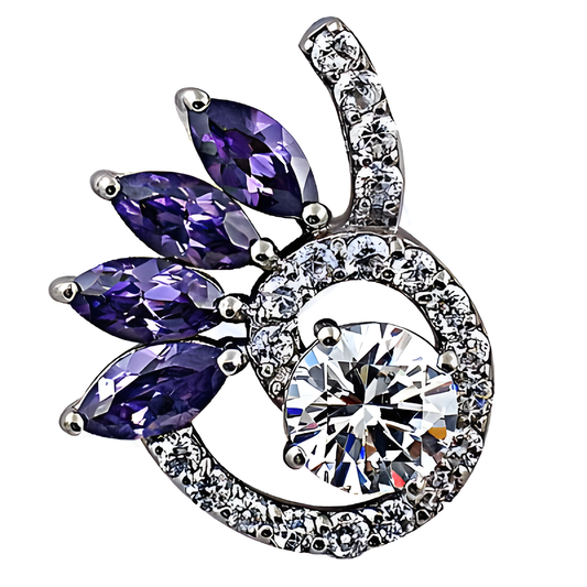 Delicate Amethyst & Cubic Zirconia Women's Silver Pendant