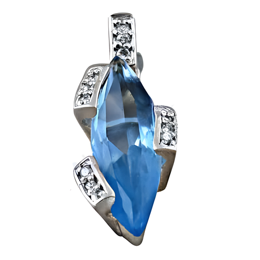 Cute 925 Sterling Blue Topaz Silver Pendant With Cubic Zirconia