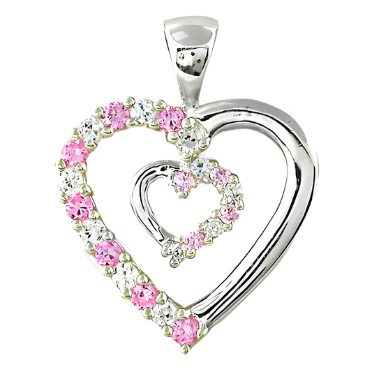 Lovable Heart Shape Cubic Zirconia & Pink Cubic Zirconia Silver Gemstone Pendant