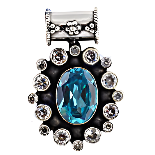 New Arrival Blue Topaz,Cubic Zirconia Silver Pendant, 925 Sterling Silver Jewelry