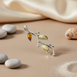 将图像加载到图库查看器中， Silver Leaf Pendant with Yellow Gemstones | Women's Jewelry Gift
