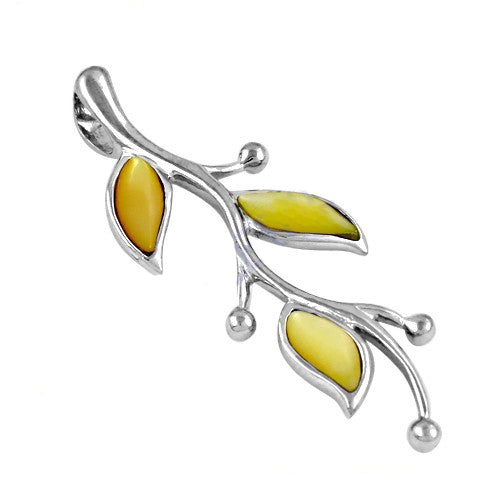 Silver leaf pendant with yellow gemstones | women's jewelry gift