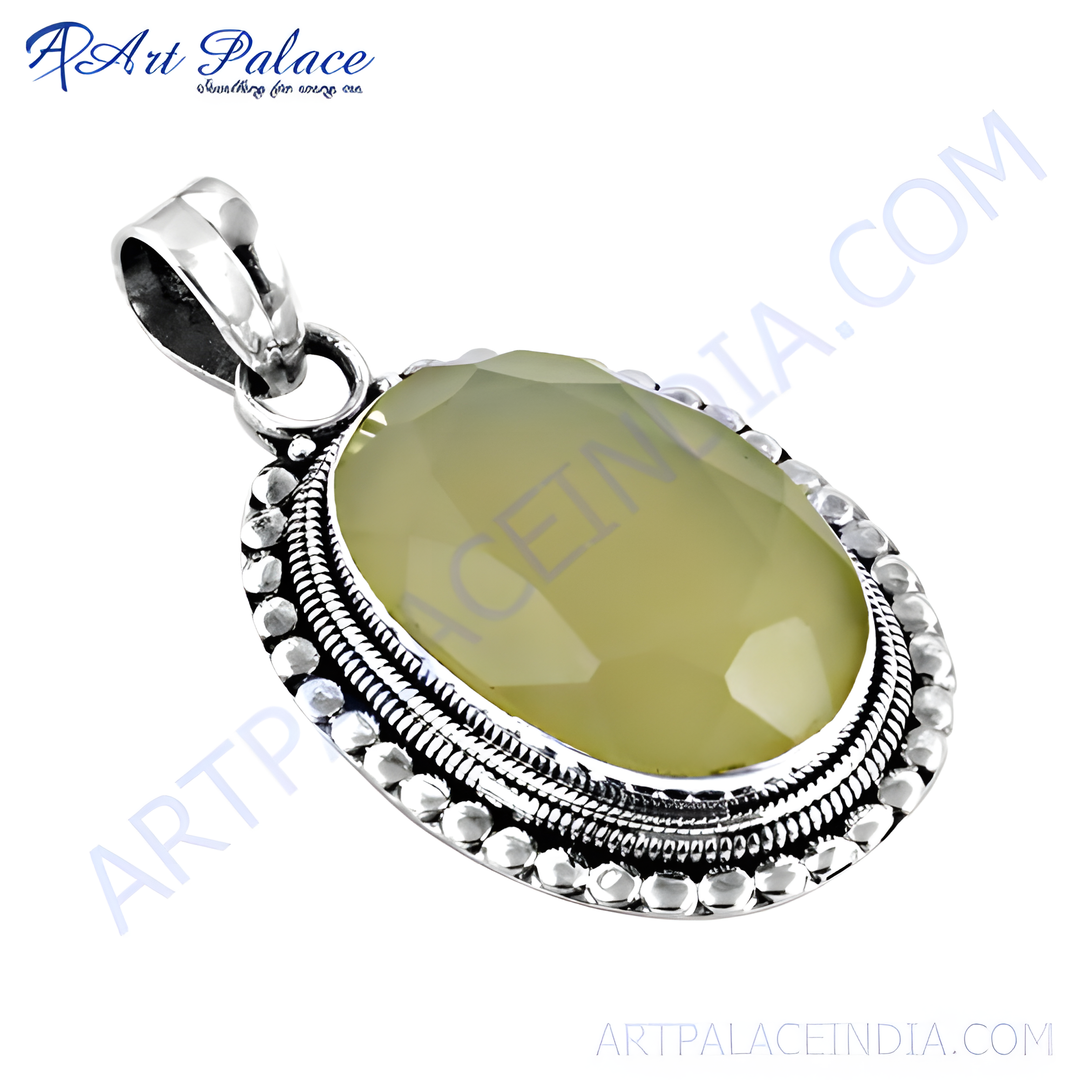 925 sterling silver oval citrine pendant, yellow gemstone charm, elegant jewelry for women.