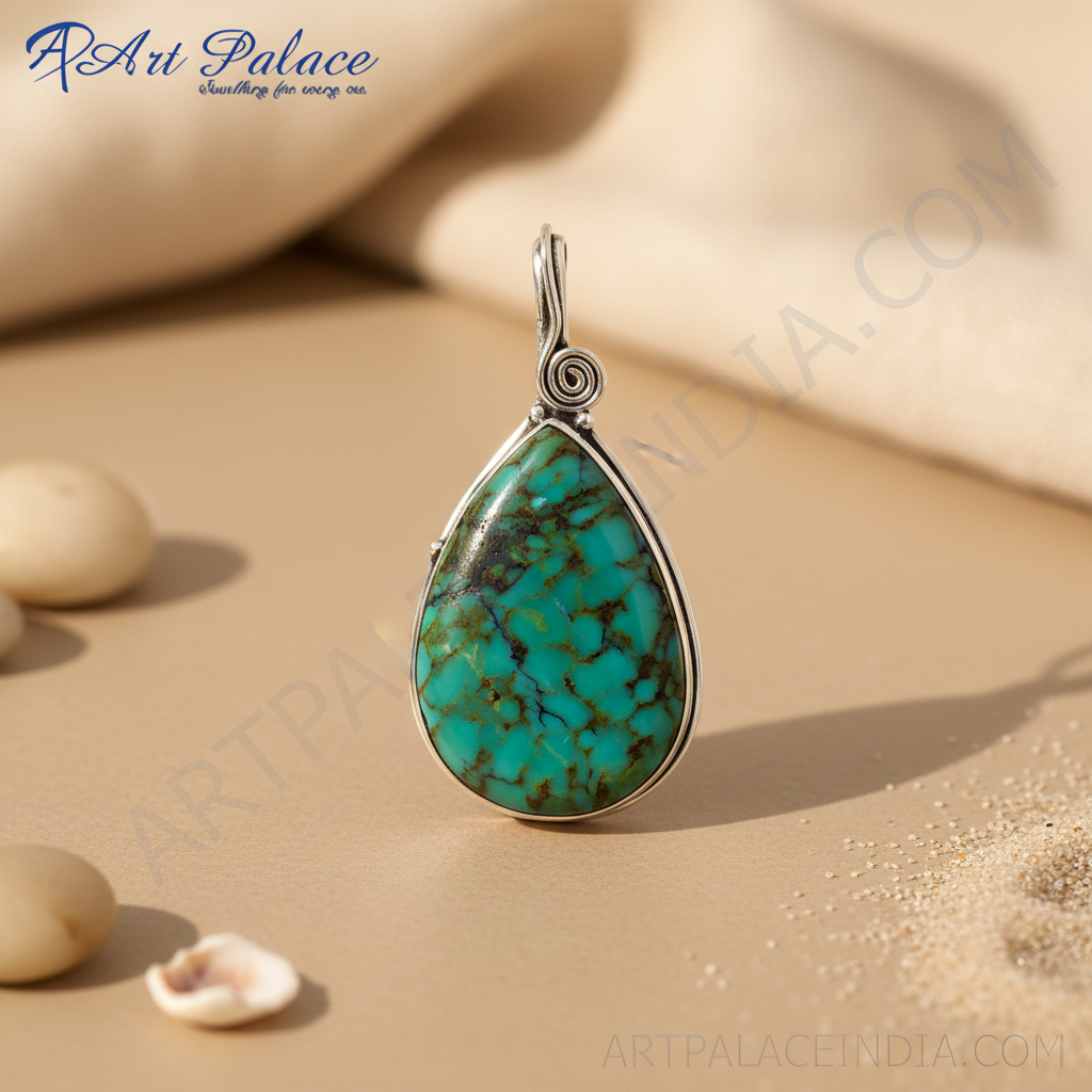 925 Silver Turquoise Pendant | Teardrop Gemstone Pendant for Women
