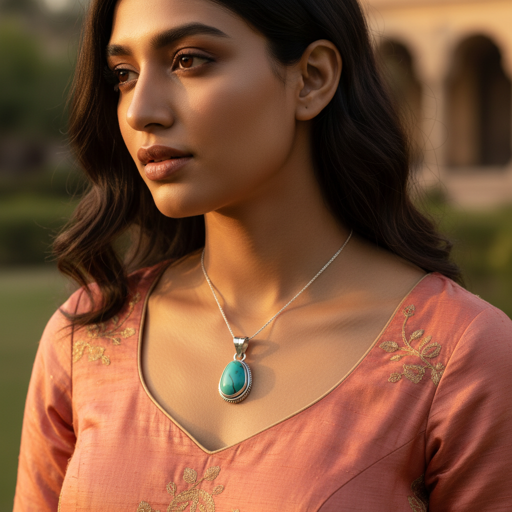 925 Silver Turquoise Stone Pendant | Women's Jewelry Gift