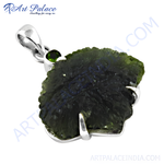 Load image into Gallery viewer, 925 sterling silver moldavite pendant with a green natural gemstone. Unique and elegant.
