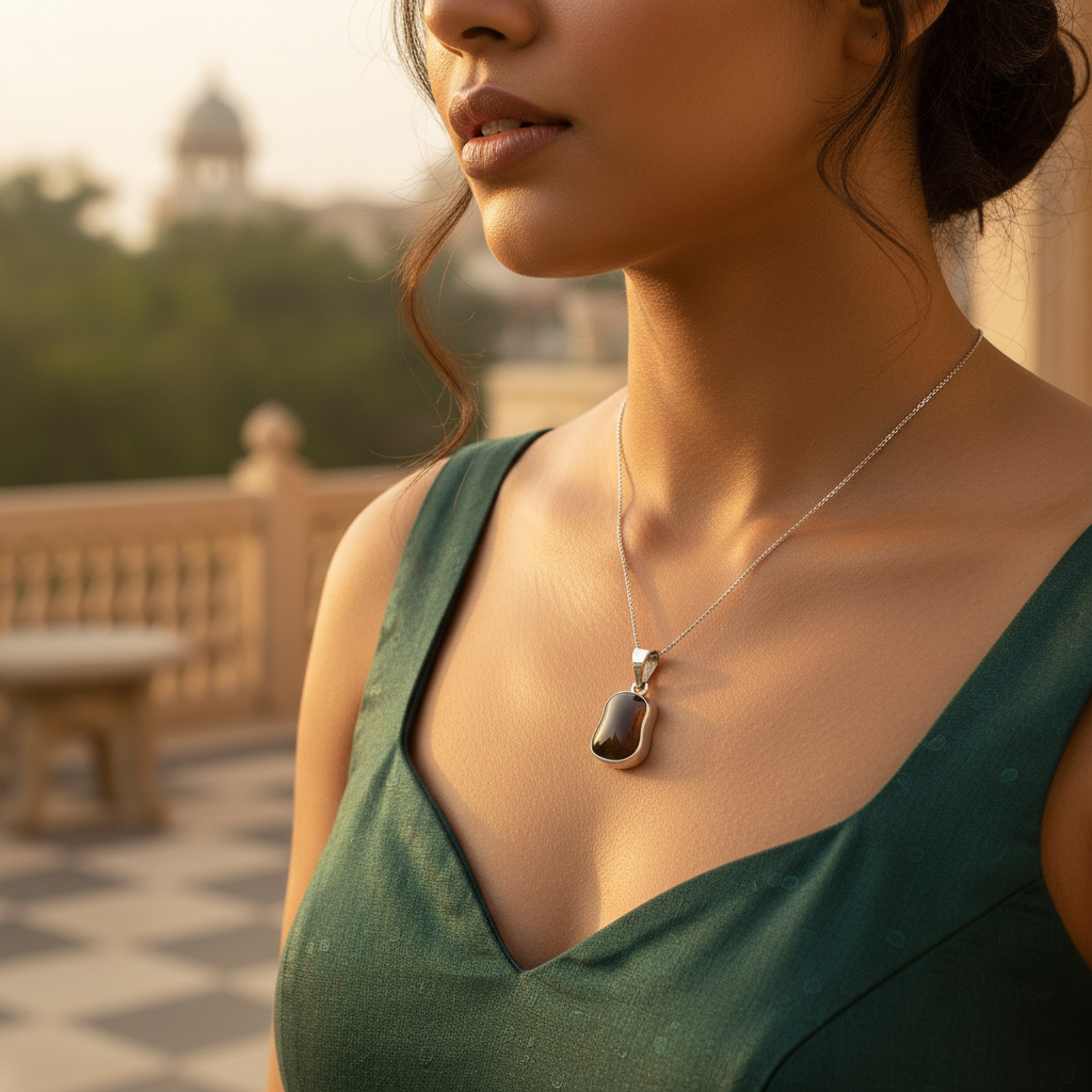 925 Silver Black Stone Pendant | Women's Elegant Jewelry