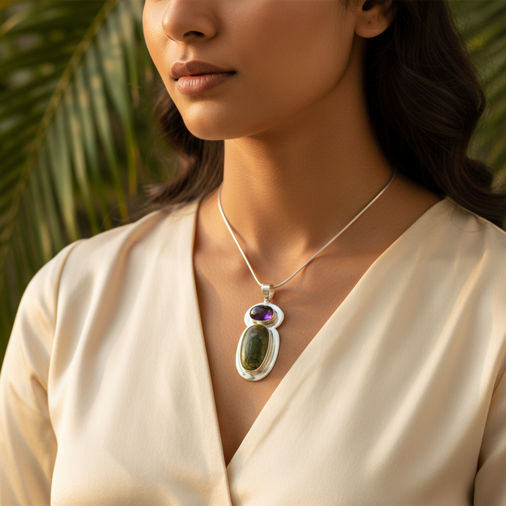 925 Silver Amethyst & Gemstone Pendant for Women | Art Palace
