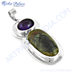 Load image into Gallery viewer, 925 sterling silver pendant featuring Amethyst and a striking gemstone in a unique design.
