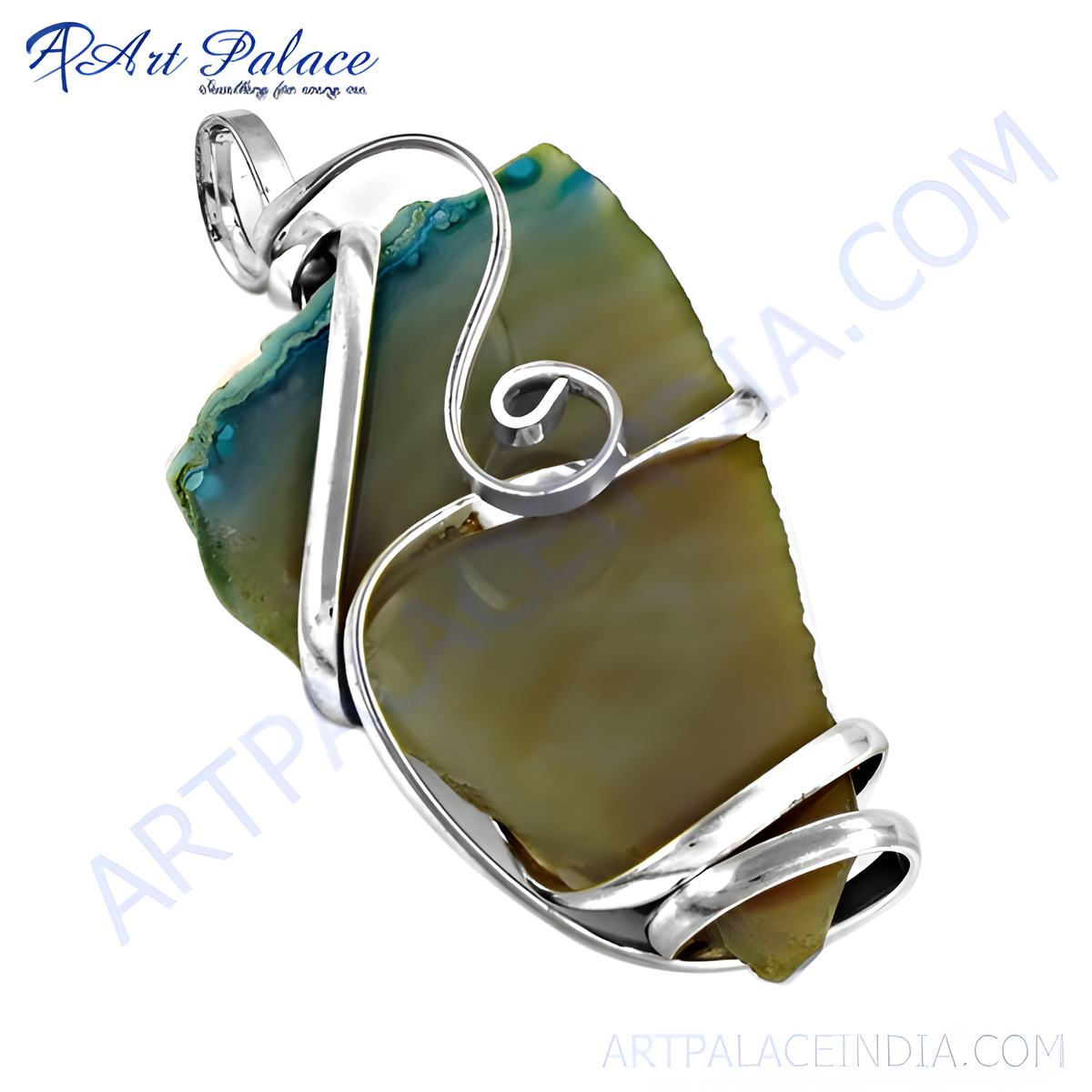925 sterling silver agate pendant necklace with unique green and blue gemstone