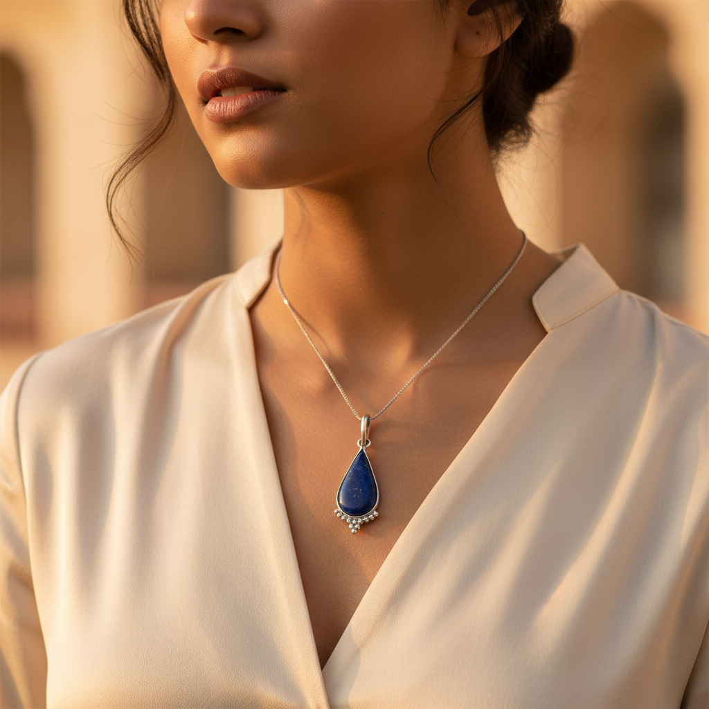 925 Silver Lapis Lazuli Teardrop Pendant for Women | Gemstone Jewelry