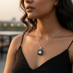 将图像加载到图库查看器中， Silver Onyx &amp; Cubic Zirconia Pendant for Women | Square Jewelry
