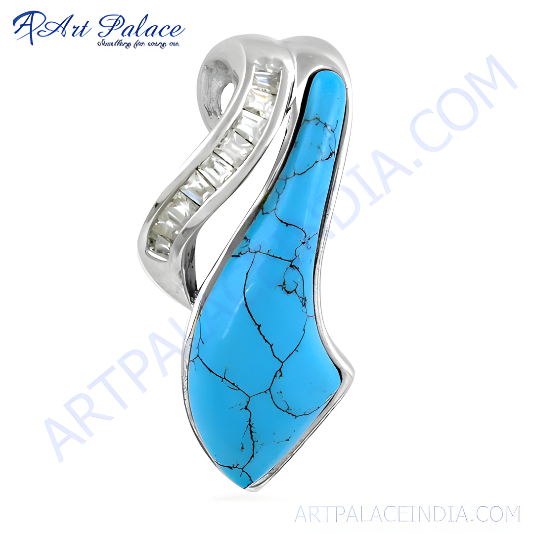 925 sterling silver turquoise pendant with blue gemstone inlay, perfect for everyday wear.
