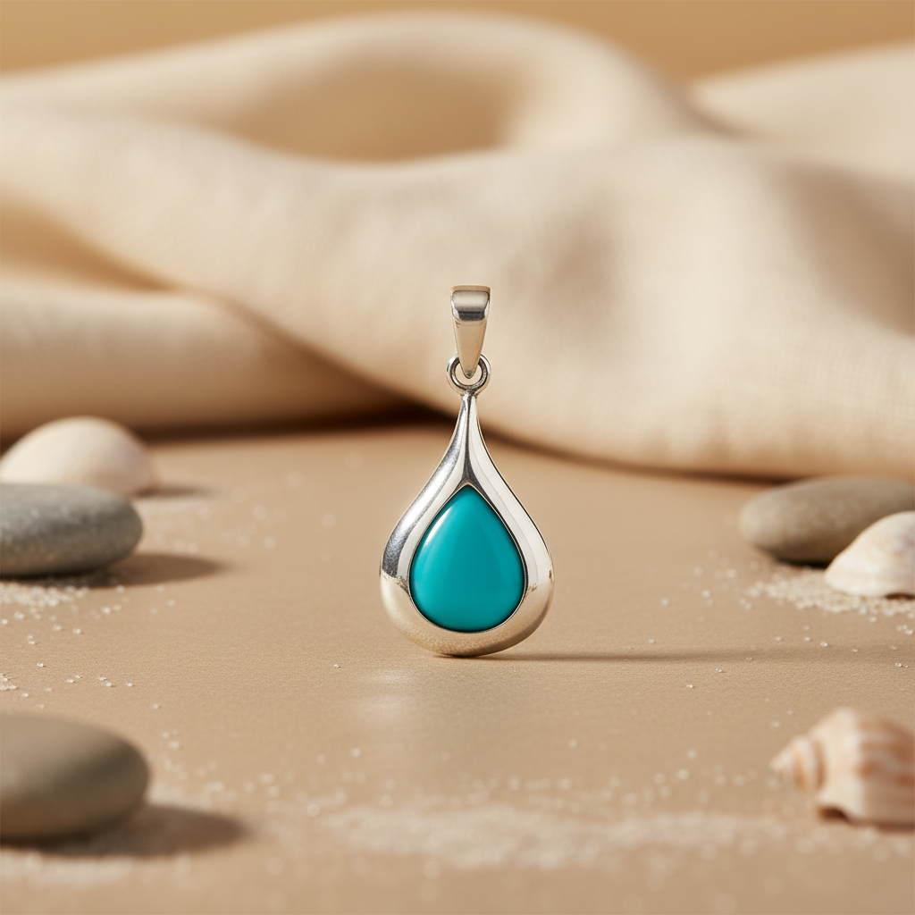 925 Silver Teardrop Turquoise Pendant for Women | Gemstone Jewelry