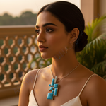 Load image into Gallery viewer, Silver Turquoise Pendant Necklace | Geometric Design for Women
