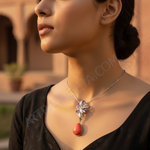 Load image into Gallery viewer, Silver Tanzanite &amp; Orange Coral Pendant for Women | Fine Jewelry
