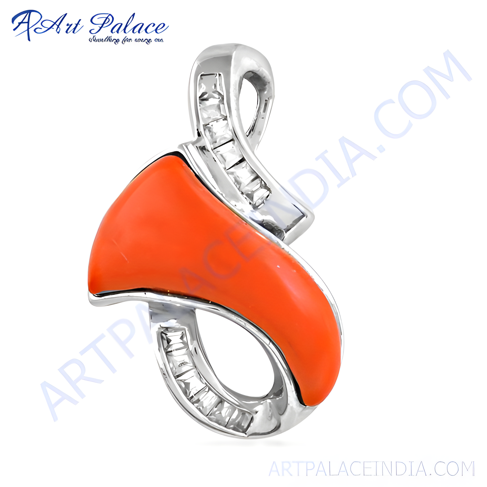 Newest Style Coral & Cz Gemstone Silver Pendant