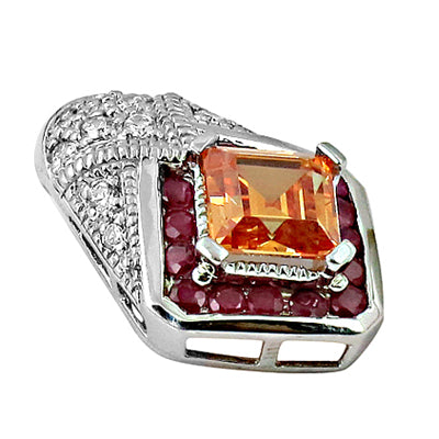 Silver Ring with Orange Gemstone & Ruby | Women's Ring