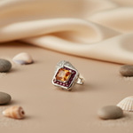 Load image into Gallery viewer, Silver Ring with Orange Gemstone &amp; Ruby | Women's Ring
