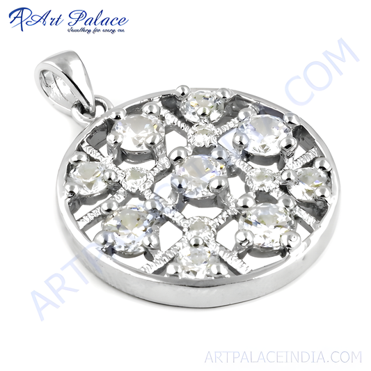 New Fashionable Silver Fret Work Pendant With Cubic Zirconia