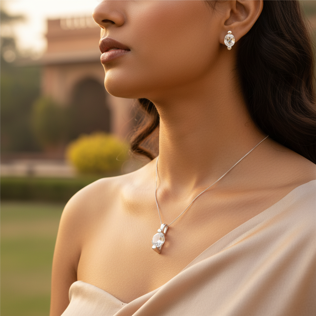 Silver Crystal Pendant | Women's Daily Wear Jewelry